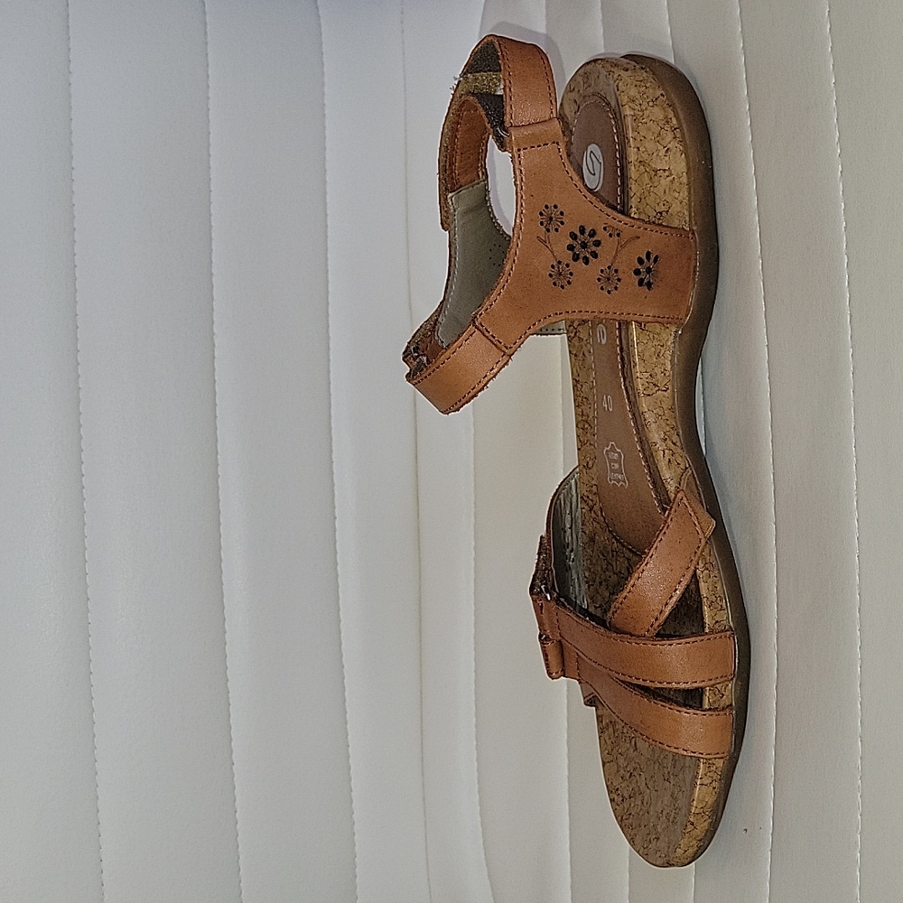 Remonte by Rieker Wedge Brown Leather Sandals Sz. 40 - Picture 3 of 8